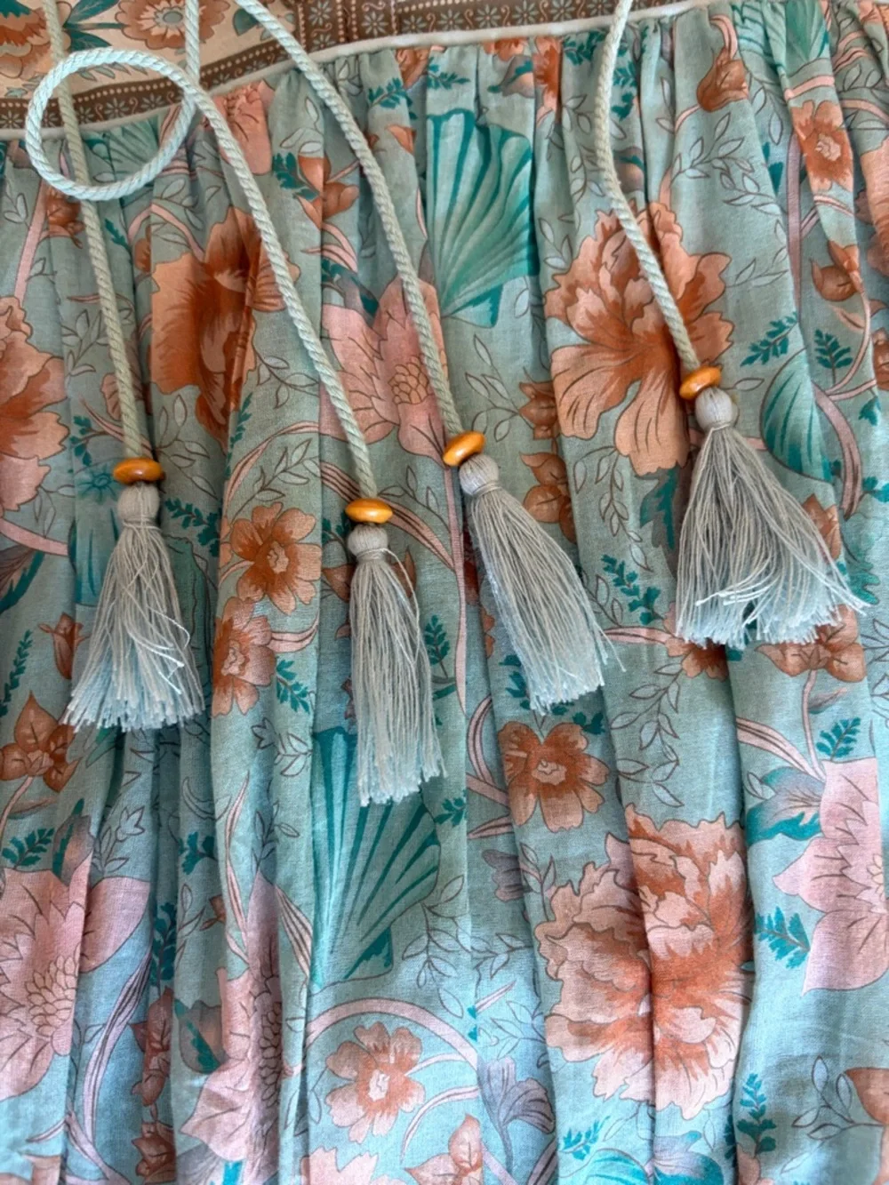 Spell Teal & Peach Floral Tassel Boho Dress - Picture 3 of 10